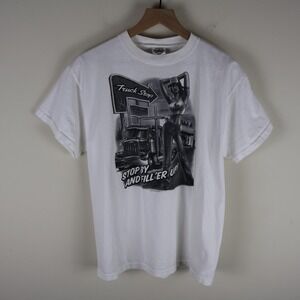 2008 Truck Stop Trucker Stop By And Fill'er Up! Shirt White Medium 19x25.5